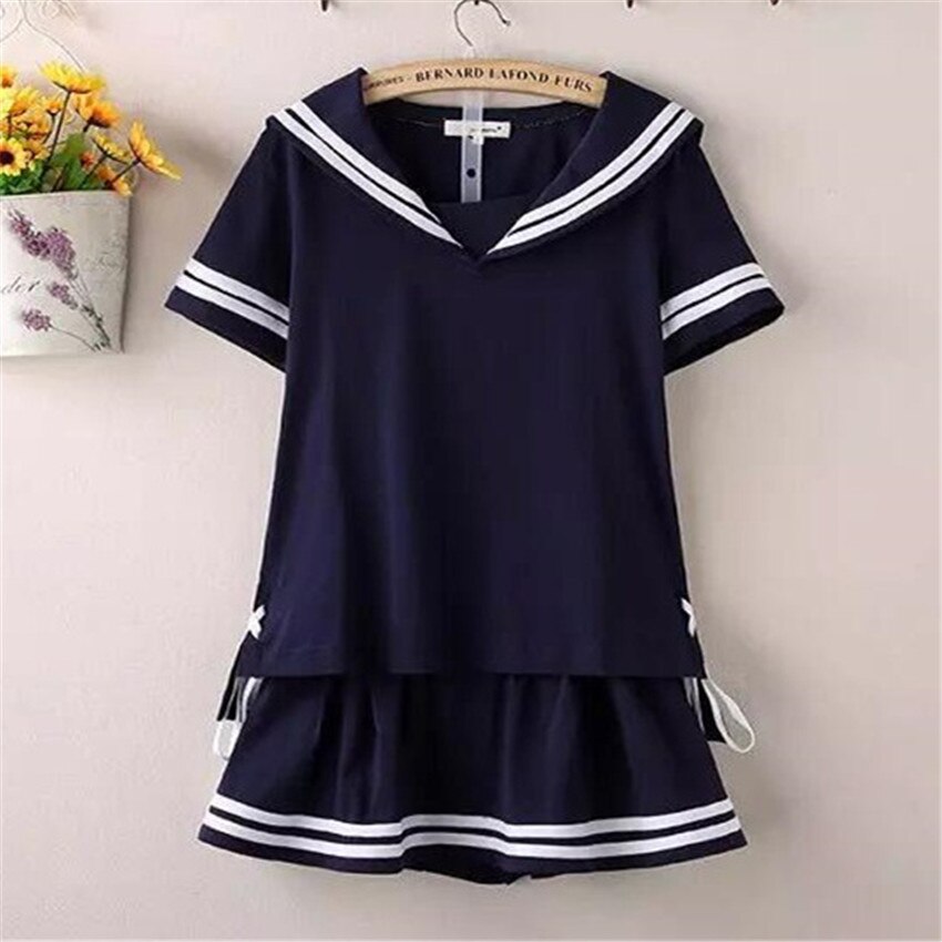 Sailor Suit Lady Pleated School Sleeved Japanese School Uniform Korean School Uniform Dolly Skirt: Blue / S