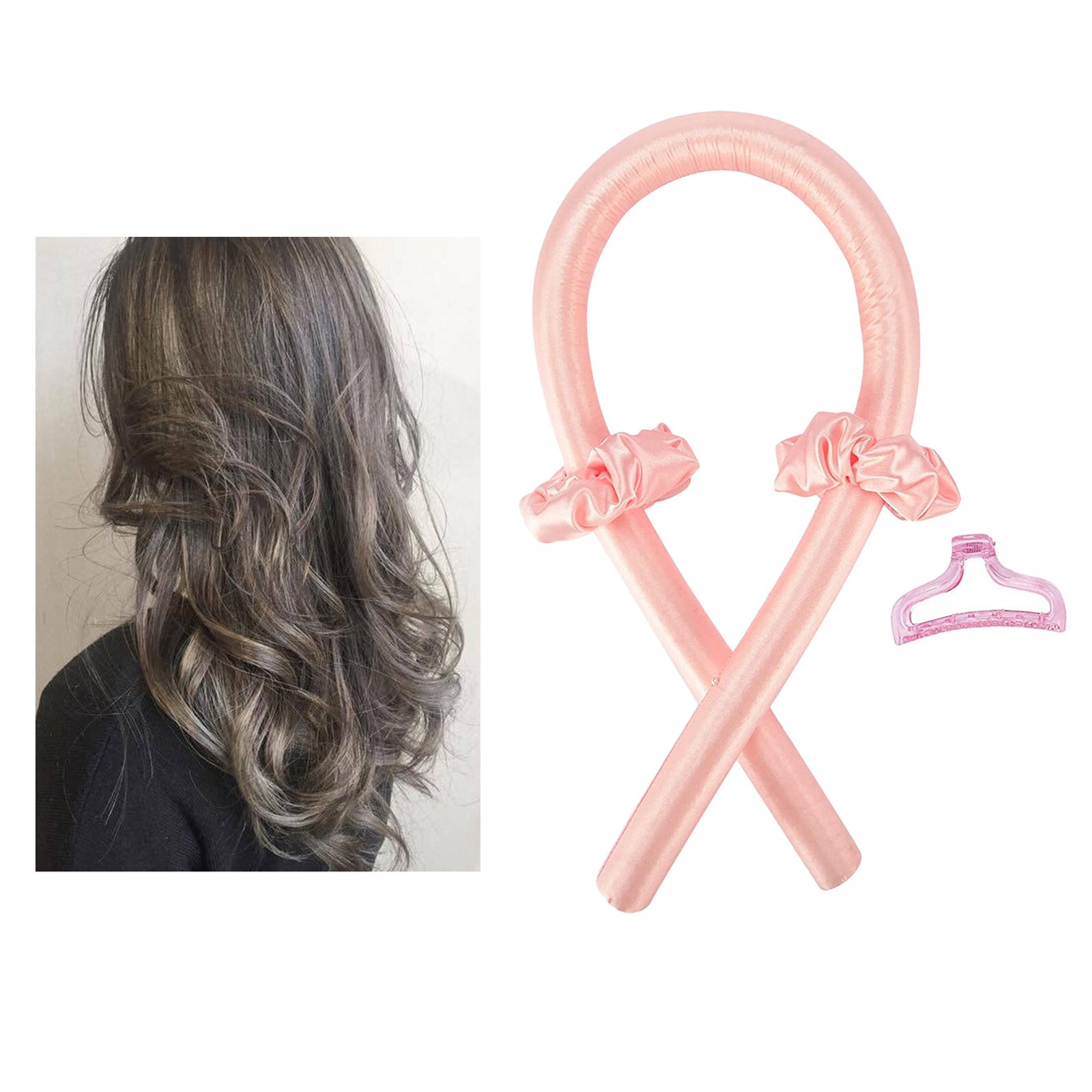 Varilla rizadora sin calor, rizador de pelo, herramientas para estilizar el cabello, rizos, cinta para dormir, cinta para cabello suave: Pink