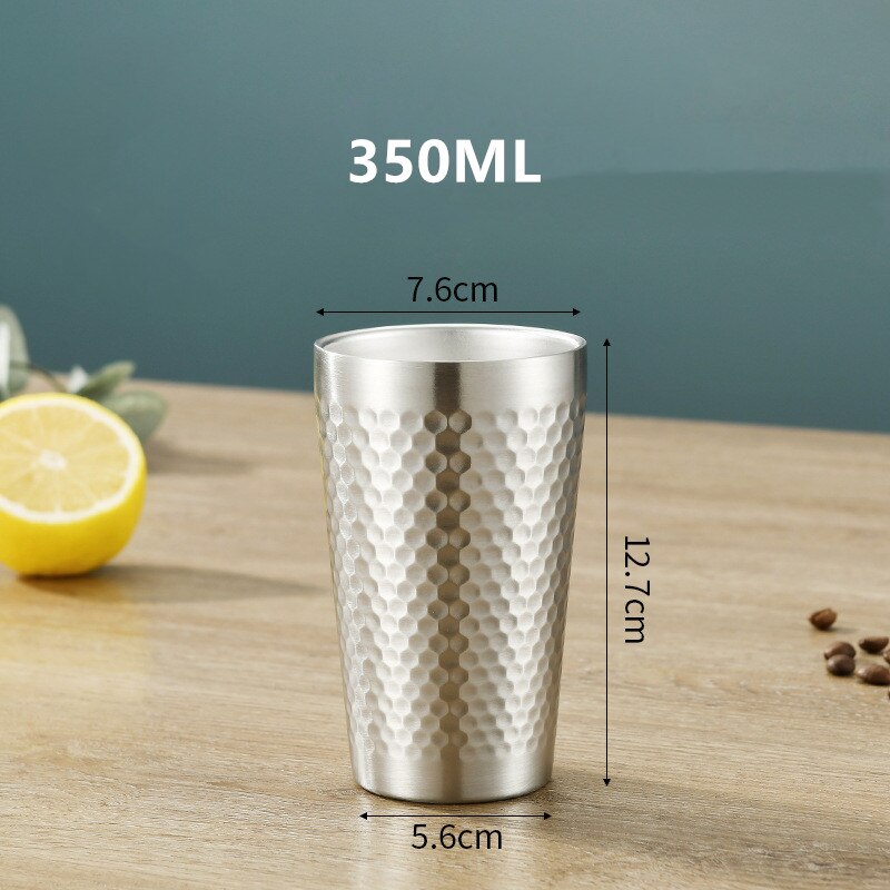 Insulation Anti-scalding Stainless Steel Cups Unbreakable Metal Drinking Beer Coffee Tea Cup Home Outdoor Activities BPA Free: Silver 350ML