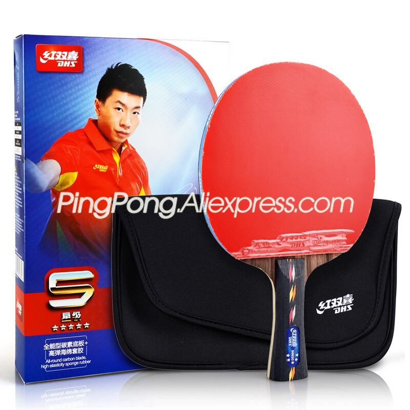 DHS 5 Star CARBON Table Tennis Racket 5-STAR 5002C with Bag Case DHS Hurricane 3 Rubber Original DHS Ping Pong Bat Set