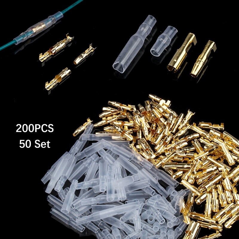 200Pcs 3.9mm Bullet Connector Male Female Motorcycle Terminals Socket with Insulator Sleeve Cover Set