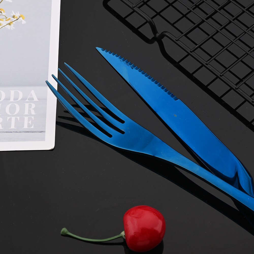 Blue Shiny Cutlery Dinnerware Set 304 Stainless Steel Flatware Steak Knife Dessert Fork Spoon Tableware Wedding Silverware Set