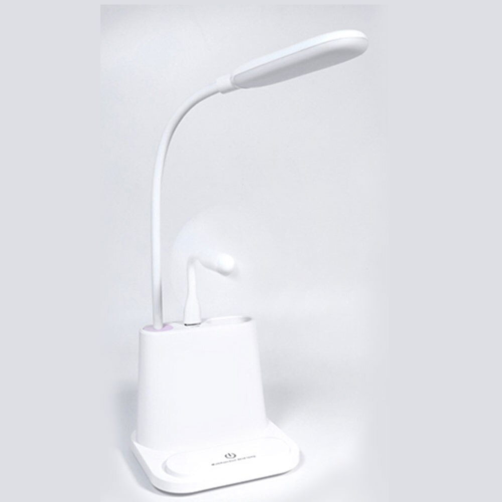 Multifunctionele Tafellamp Pen Houder Luchtkoeler Fan Usb Oplaadbare Led Verstelbare Nachtlampje 3in1 Desktop Led Leeslamp: white with fan