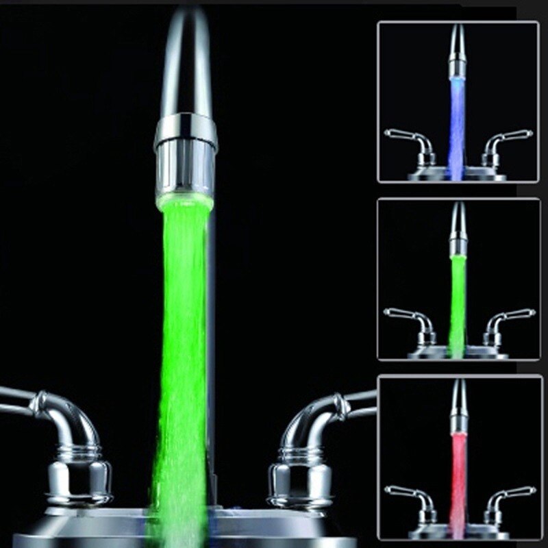 7 färg vattenkran glöd dusch led kran ljus munstycke kök kran huvud med temperatur sensor led färgglad glöd kran ljus: 3 färger med adapter