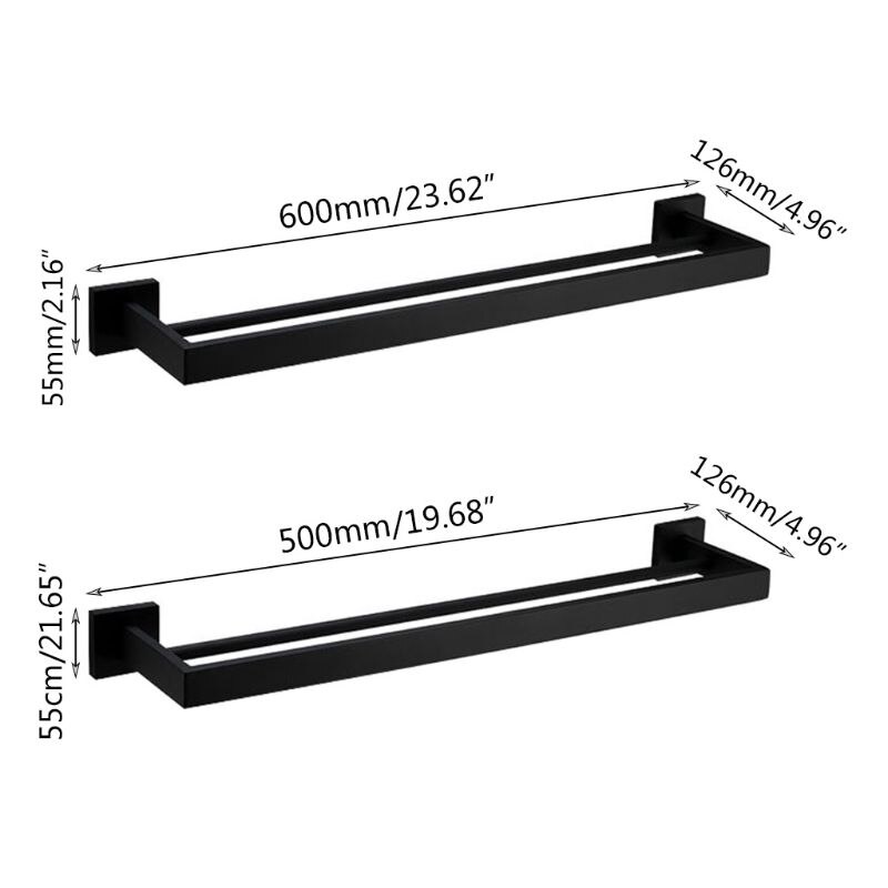 Badkamer Dubbele Handdoek Bar Wall Mount, Sus 304 Roestvrij Staal Mat Zwart