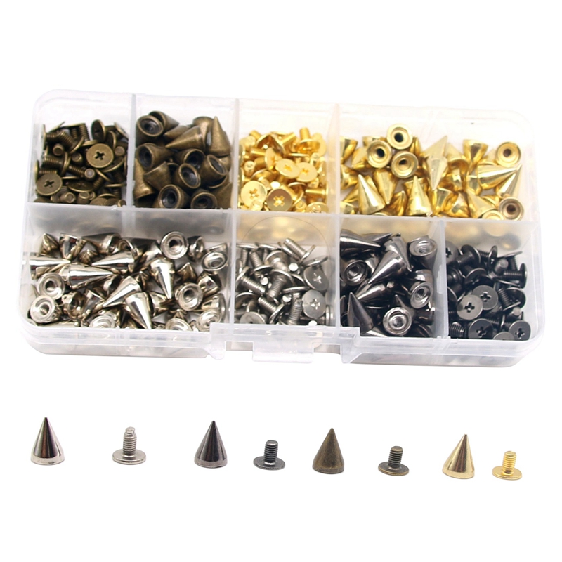 Sourcing Map 150 Sets Cone Spikes Studs, 13 Sizes Studs And Spike Leather Rivets Kit With Install Tools For Leather Craft Clothing Shoes Belts Bags, Black - View #5