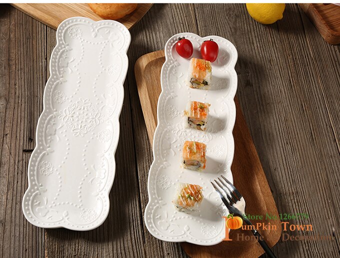 simple Japanese-style embossed butterfly rectangular plate, embossed ceramic white sushi plate, tray, bread plate