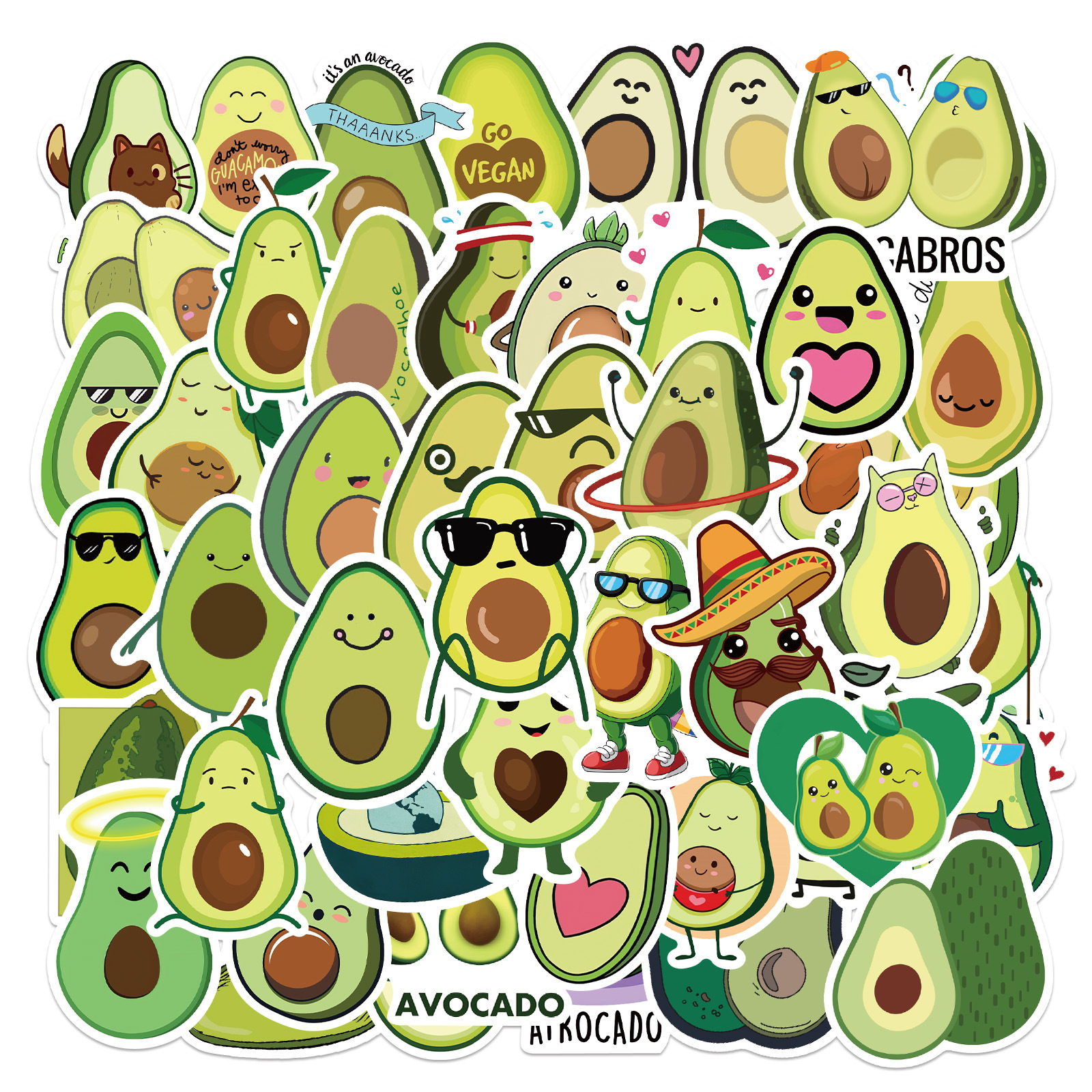 50Pcs Avocado Cute Stickers Cartoon Avacado PVC Decals Sticker for Laptop Luggage Refrigerator Cup Dish Kitchen Fruit Stickers