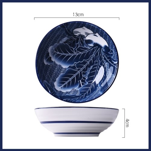 Nytårs salat risskåle keramisk japansk klassisk blå og hvid køkkenudstyr husholdningsrestaurant suppeskål nudel: B