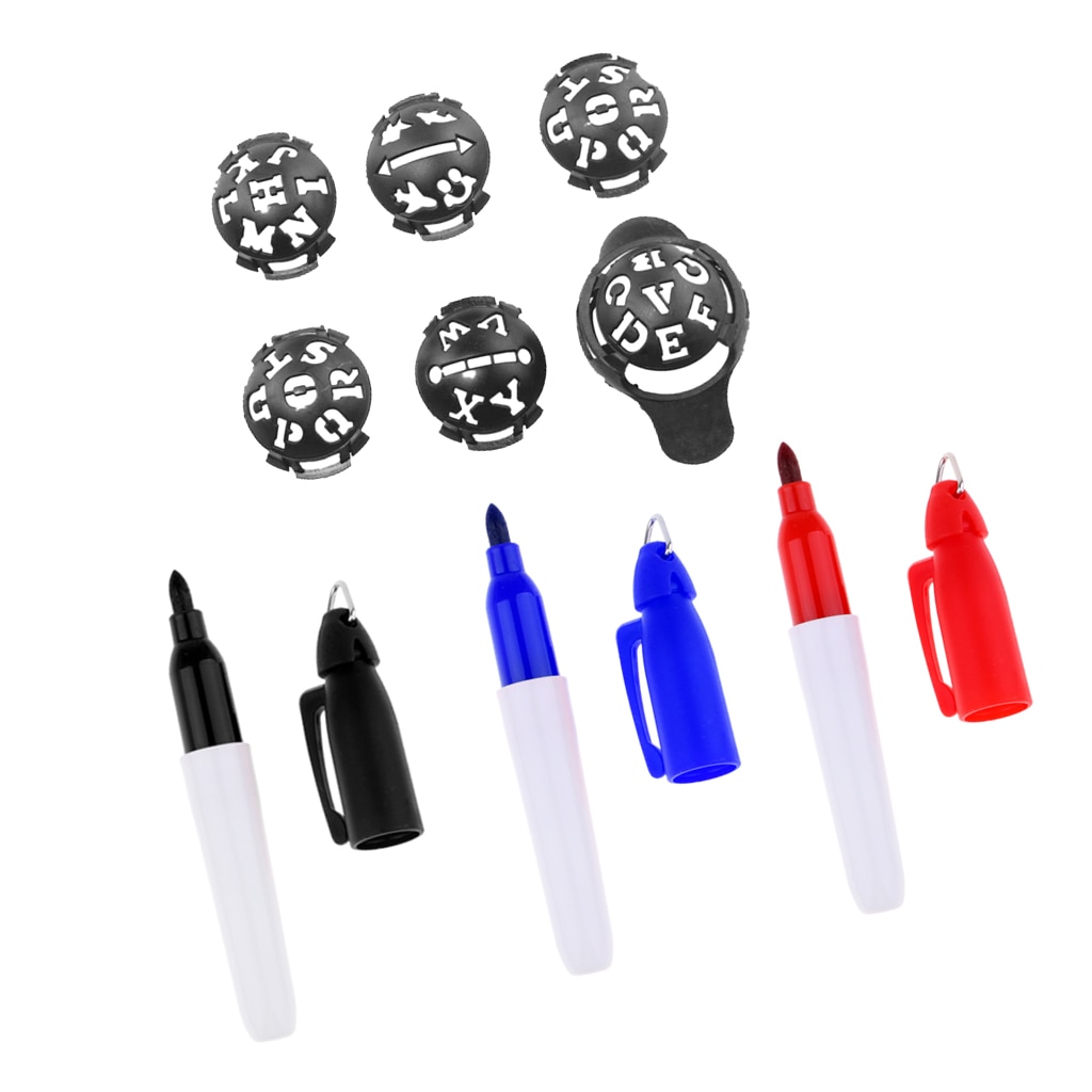 6 in 1 Golf Ball Liner Marker Line Drawing Alignment Tool with 3 Marker Pens Stencil Alignment Template Multi-template