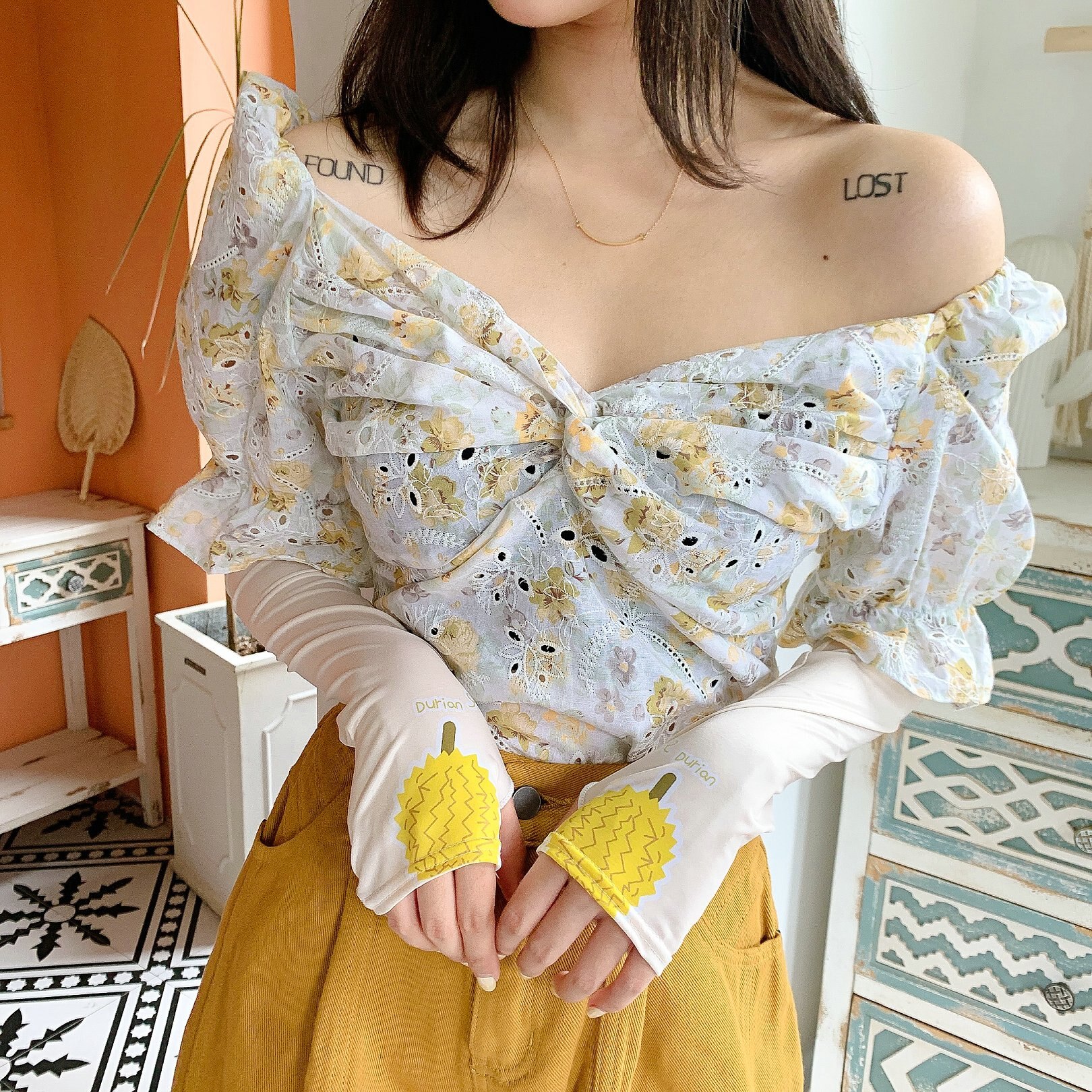 2 Stuks = 1 Pairs Koreaanse Stijl Leuke Fruit Ananas Oversleeves Alle-Match Zon Bescherming Uv Zon bescherming Arm Mouwen