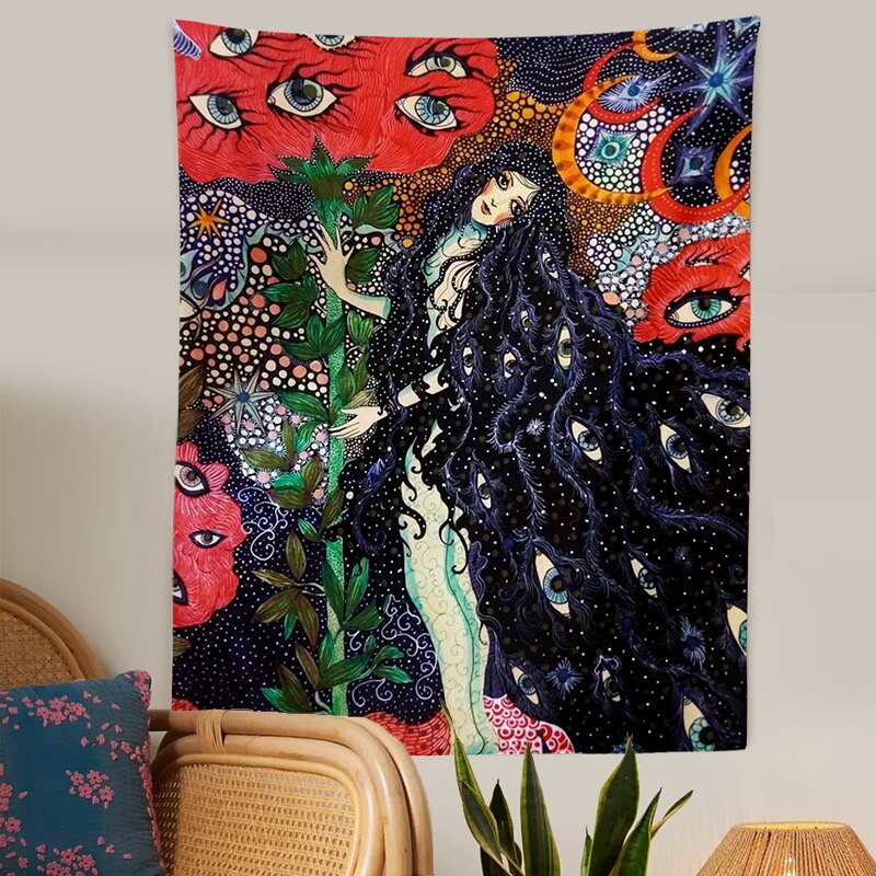 Tapisserie murale psychédélique pour filles, tapis floral céleste, tapis hippicopter Eye, décor de dortoir, tapis ciel étoilé