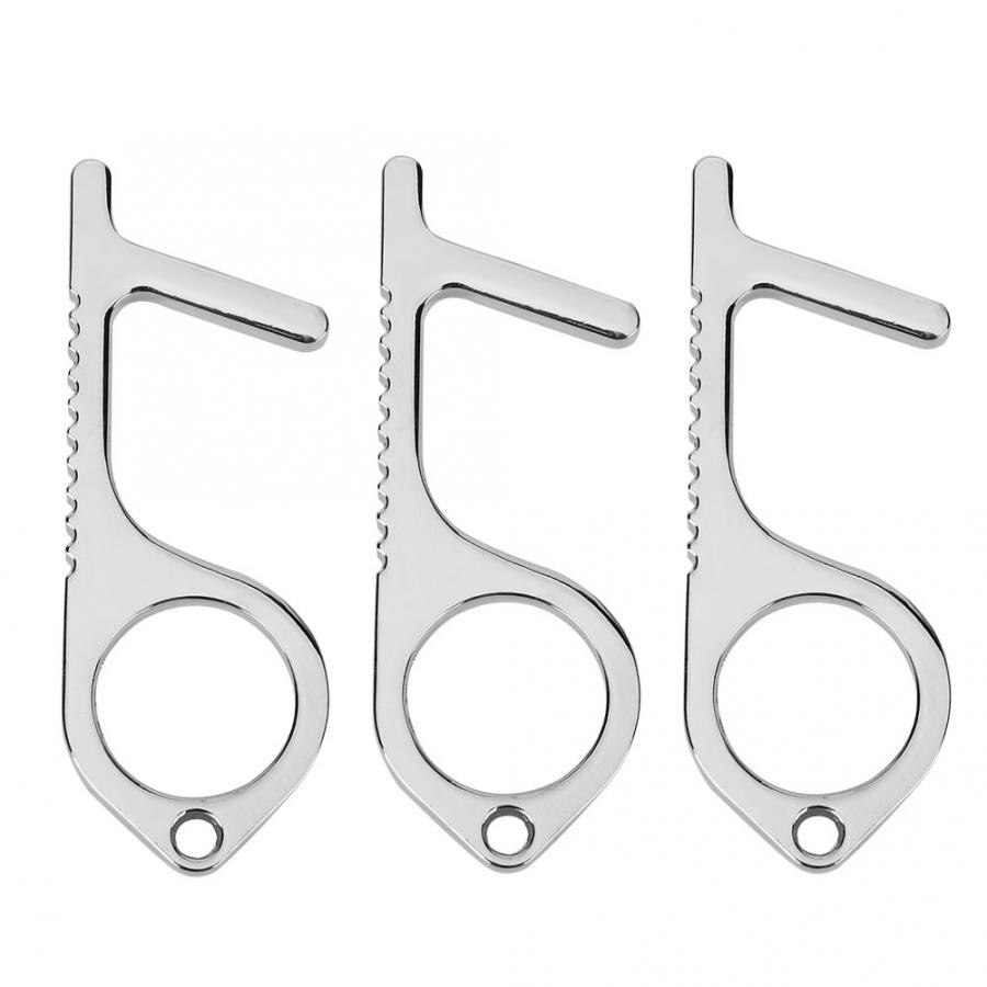 3Pcs Zinklegering Zilveren Draagbare Non-contact Deur Opener Opening Tool Voor Deur Lift