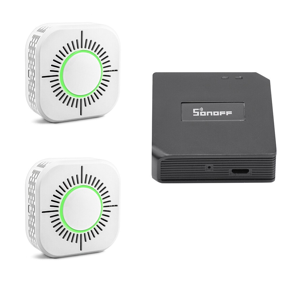 EWeLink – détecteur de fumée sans fil 433MHz, capteur d'alarme de sécurité incendie, fonctionne avec Sonoff RF Bridge pour maison intelligente: 2Detector 1RF Bridge