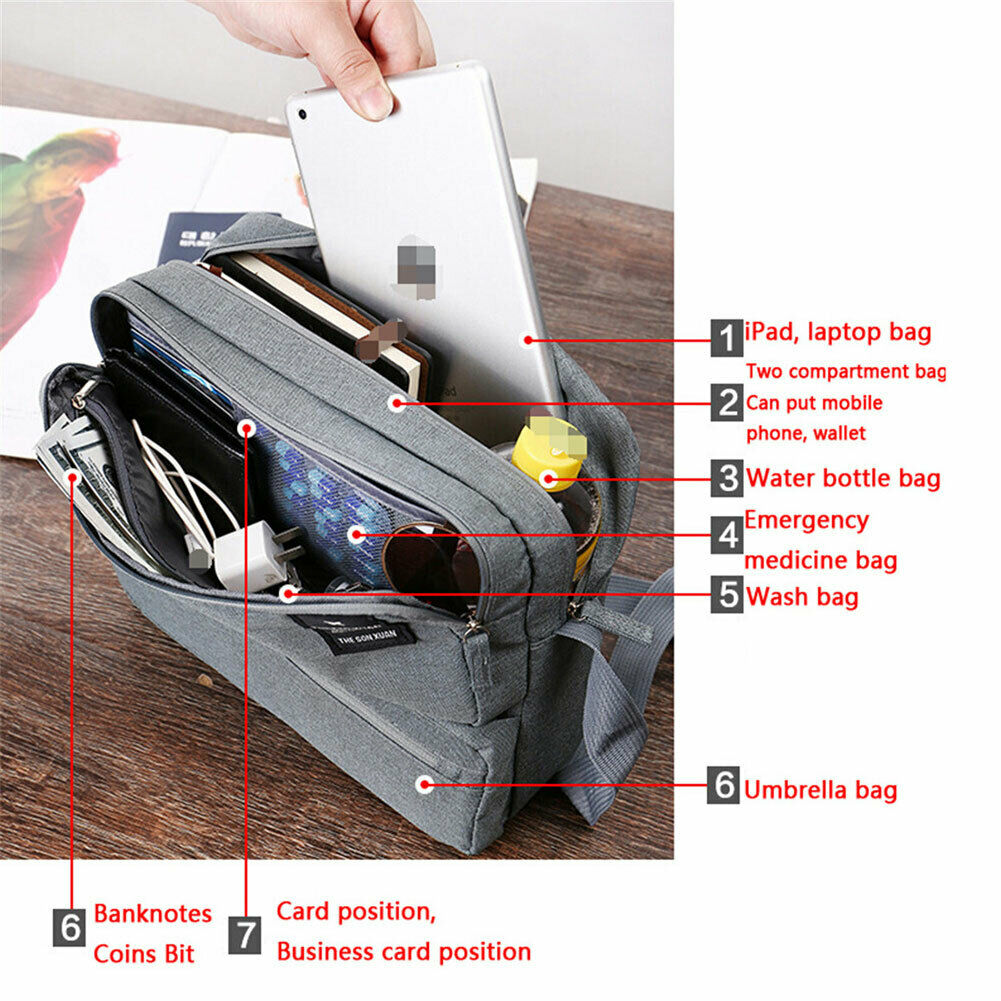 Mode mannen reistas toevallige grote capaciteit schoudertas nylon effen kleur multi-layer document opbergtas