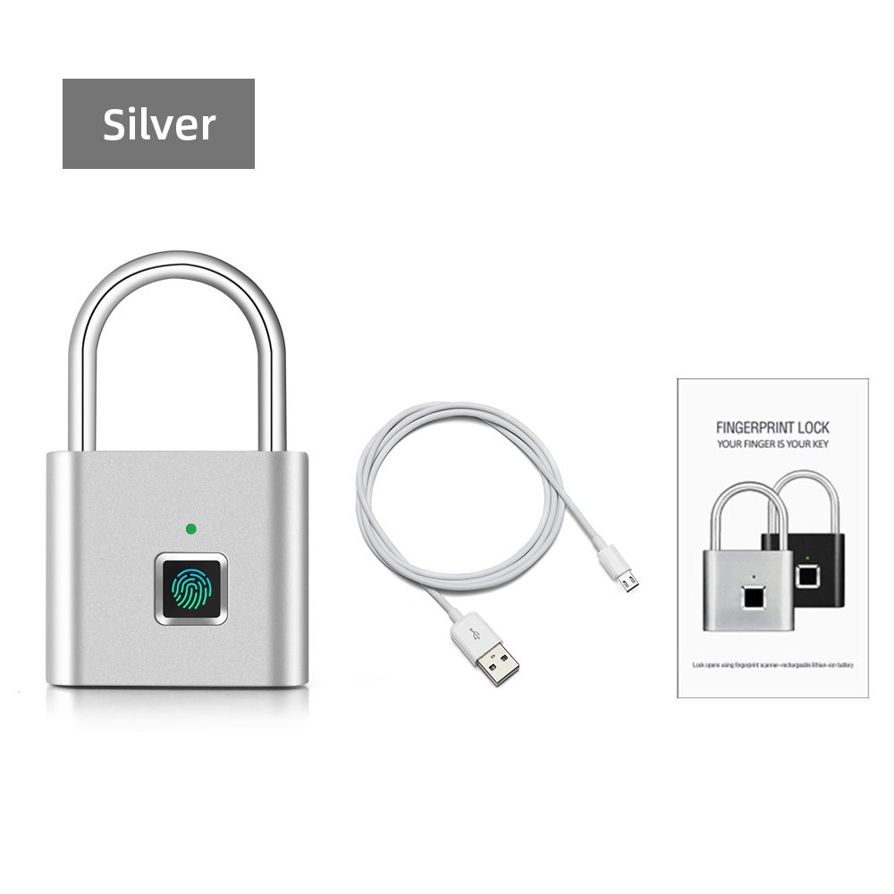 Keyless Usb Oplaadbare Deurslot Vingerafdruk Smart Hangslot Gym Slot Werknemer Locker Quick Unlock Zinklegering Metalen: Default Title