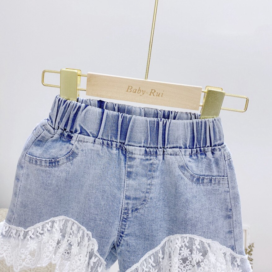 Söta tjejer spets jeans korta barnshorts för sommaren baby barn jeansshorts byxor resor strand korta kläder