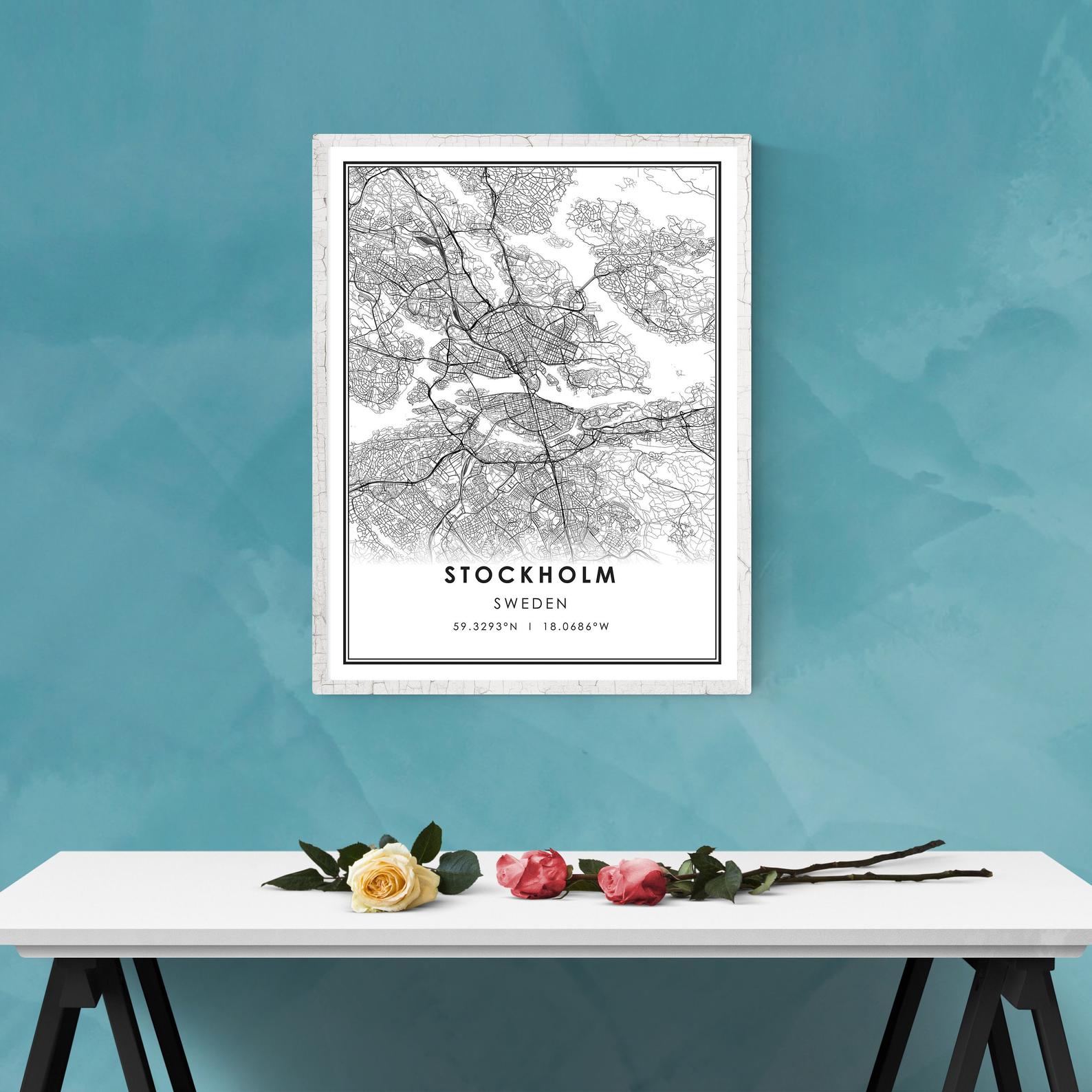 Stockholm map print poster canvas | Stockholm city map print poster canvas | Sweden Stockholm city road map