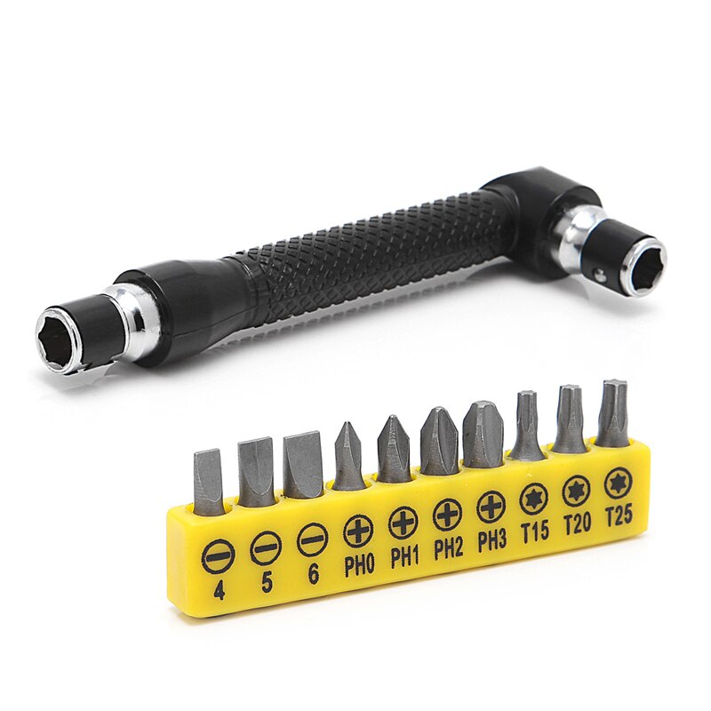 10 in 1 vinkel dubbelt huvud l-formad mini hylsnyckel 1/4 " 6.35mm hylsor skruvmejsel bits nyckel verktyg verktyg skruvmejsel bits borrmaskin: Mini skruvmejsel set