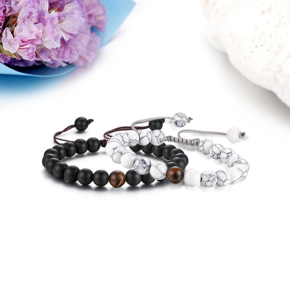 BONISKISS Paare Abstand Armbinde Hand-gewebte Perlen Paar Armbinde für Männer Frauen Einstellbare Charme Strang Schmuck