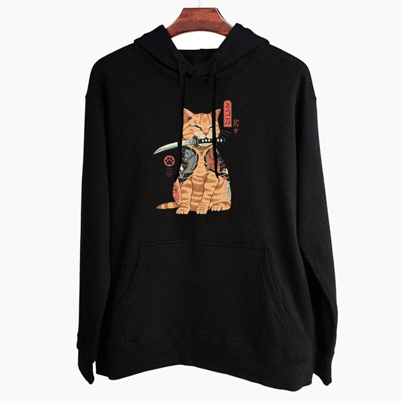 Cotton cotton streetwear japanese knife cat men hoodies casual cool oversized men hoodies loose hoodies tops: XXL