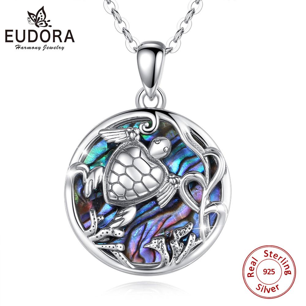 Eudora 925 sterling sølv hav havskildpadde vedhæng halskæde med mor til sølv dyr blå farverige fine smykker til kvinder
