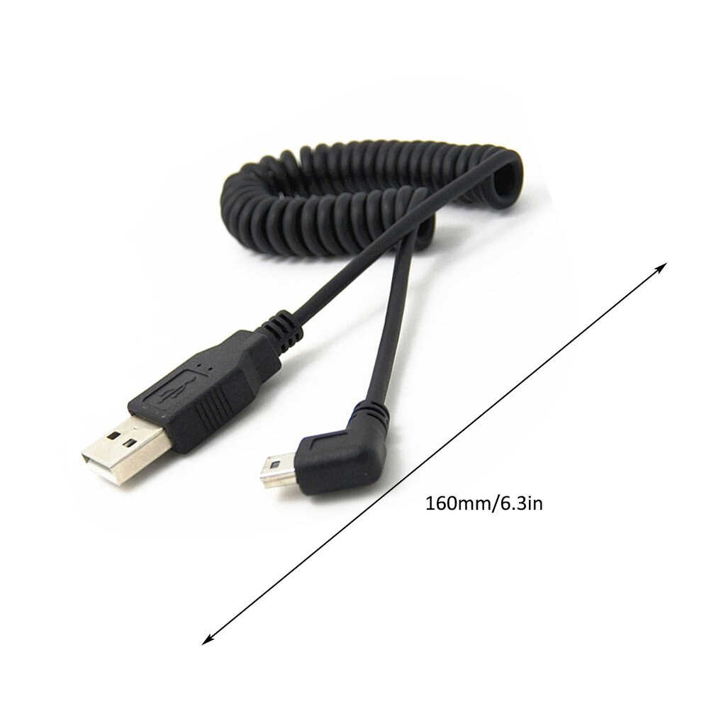 1Pc Usb 2.0 A Male Naar Mini Usb 5 Pin Haaks 90 Graden Spiraal Coiled Adapter Cord Kabel 5ft Voor MP3 Spelers Digitale Camera 'S