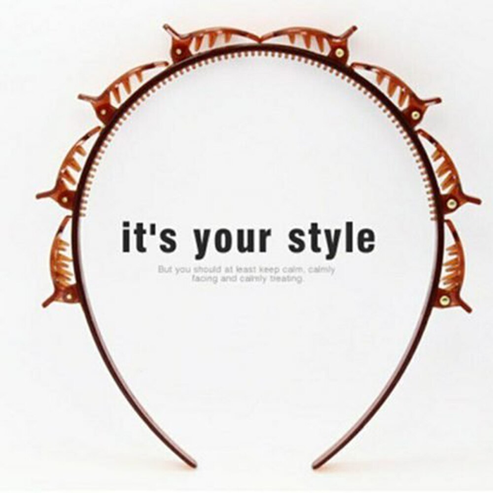 Double Layer Hari Band Twist Plait Clip Front Hair Clips Hairpin Headband Beauty Tool Hair Accessories: brown