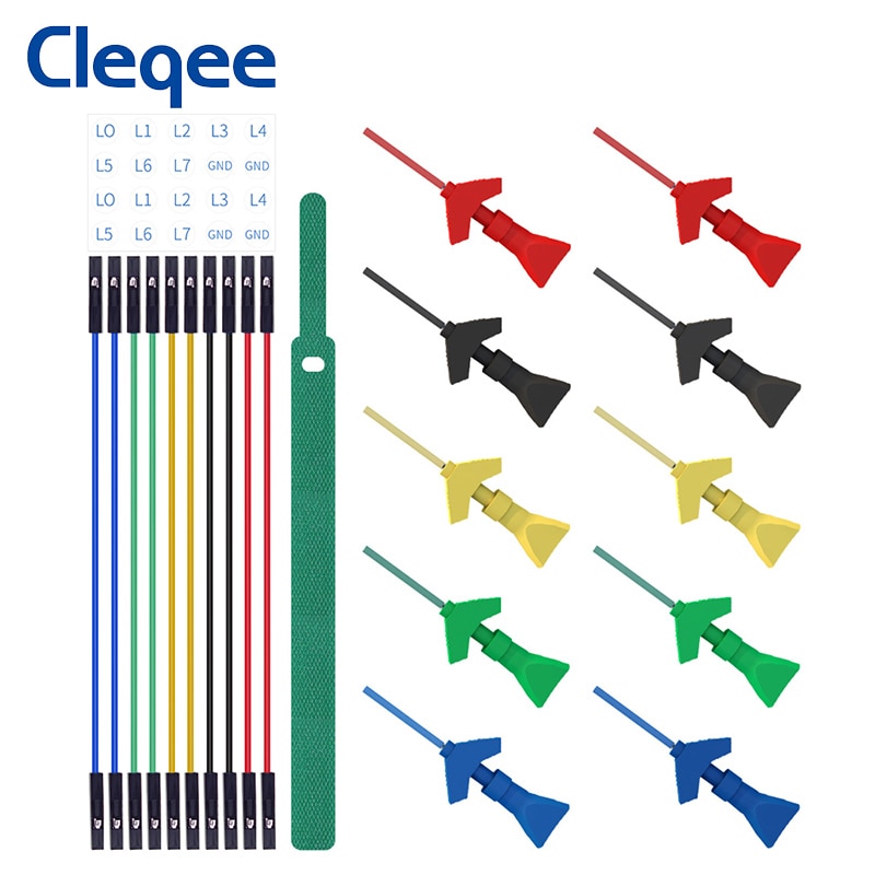 Cleqee P1512D Mini Grabber Smd Ic Test Hook Clip Jumper Probe Test Lead Kit Siliconen Zachte Dupont Kabel Voor Logic analyzer
