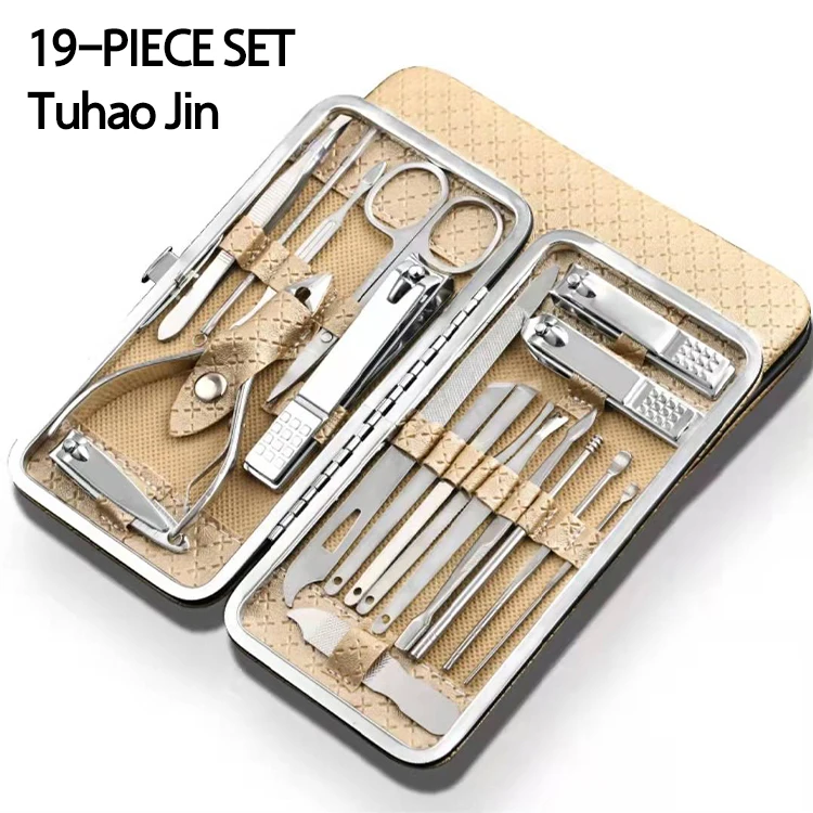 Conjunto de 19 peças de ferramentas de beleza para arte em unhas, manicure doméstica, corte de pés, alicate de bico de águia, kit de cuidados, faca de unhas, conjunto de cortador de unhas