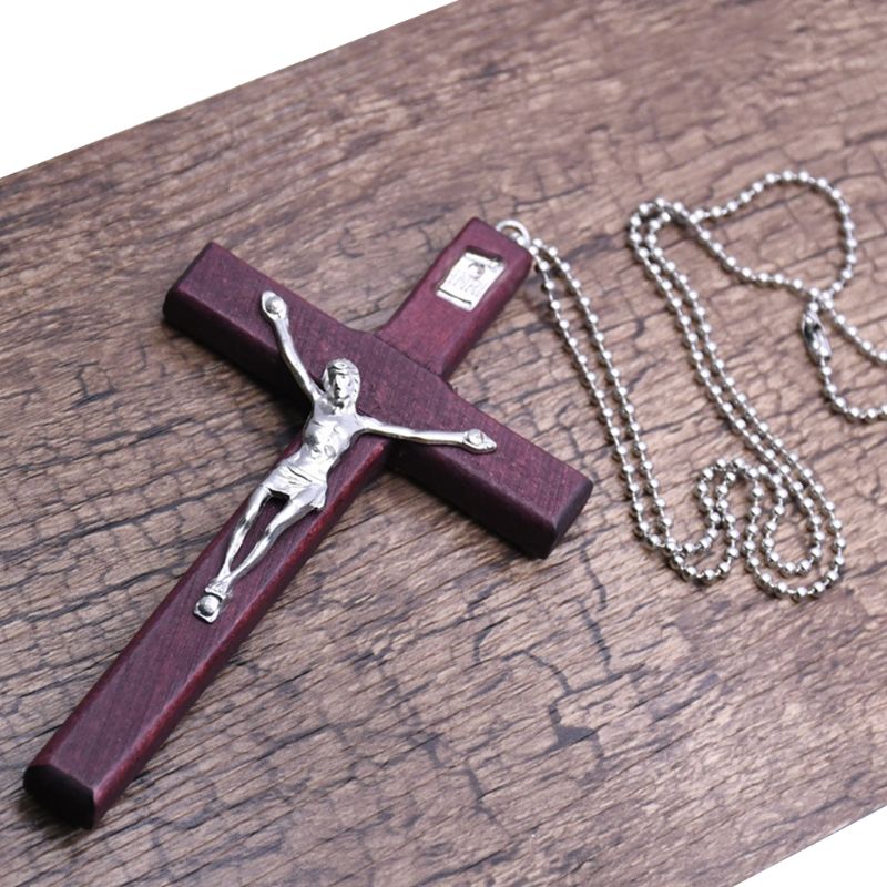 Houten Religieuze Jesus Cross Ketting Christian Kruisbeeld Hangend Chain Sieraden N1HA