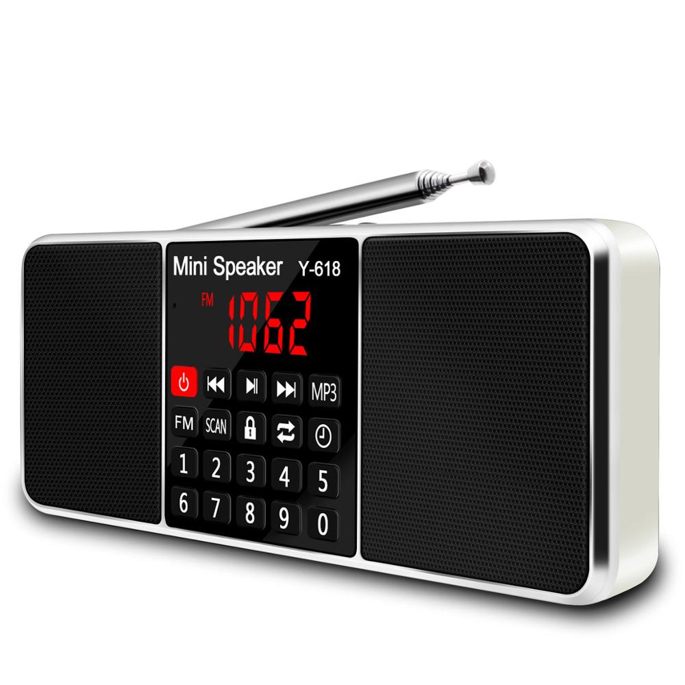 Lefon Portable Mini FM Radio Receiver Speaker MP3 Player Support TF Card USB Drive LED Screen Display Time Shutdown Dab Radios: Golden