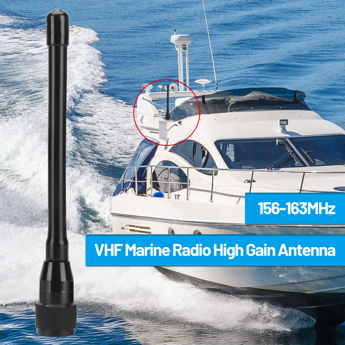 Abbree maritieme radioantenne met hoge versterking pl -259 mhz 156-163 waterdicht, voor golfkarretjes, atv's, utv's, vrachtwagens, graafmachines, tractoren, campers, jachten en boten.