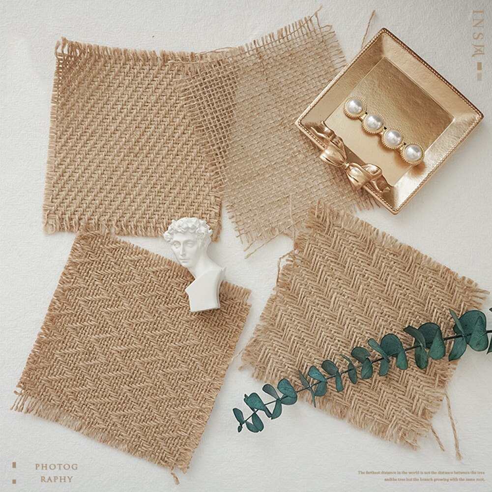 Manteles Individuales de tela de arpillera Natural, mantel de mesa de estilo Ins, decoración de tela textil de lino de malla, accesorios de decoración de fotografía de joyería