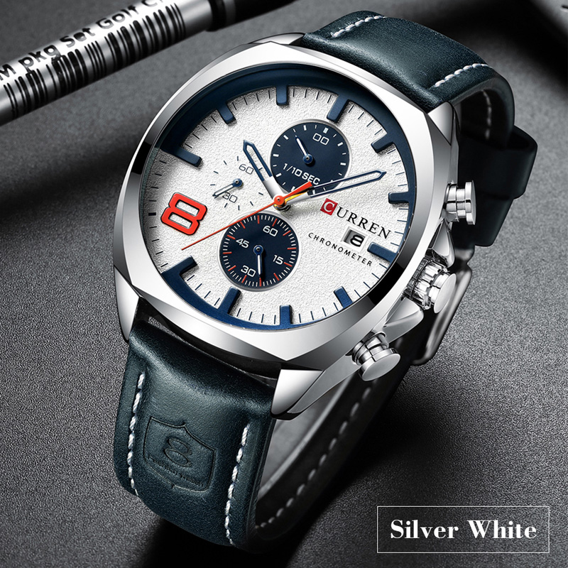 Curren Mannen Kijken Topmerk Luxe Chronograaf Horloges Lederen Waterdichte Sport Kalender Horloge Relogio Masculino