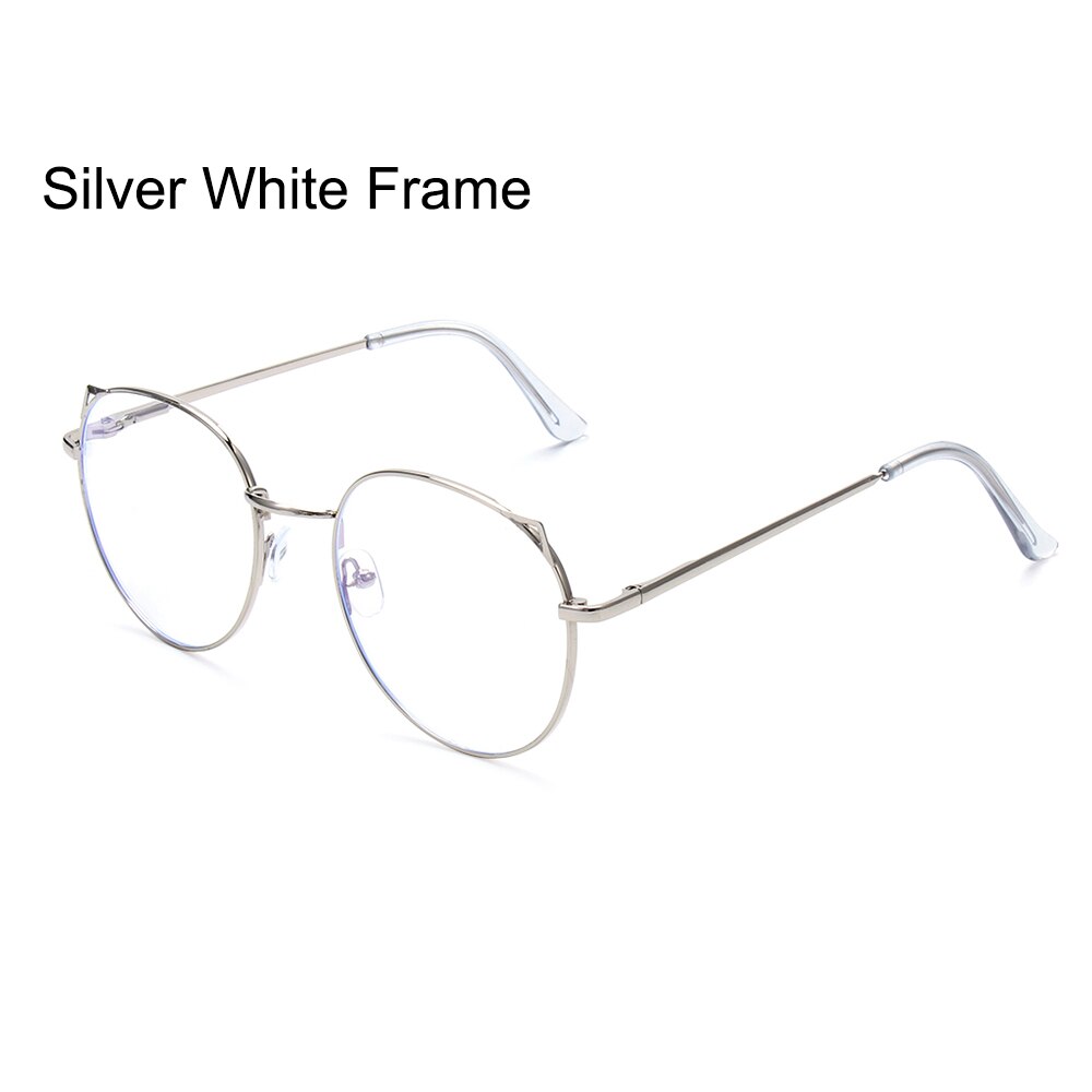 Uv400 computerbrillen anti-blauw licht gamingbrillen retro ronde cirkel metalen brilmontuur kan worden uitgerust met andere brillen: Zilverwit frame