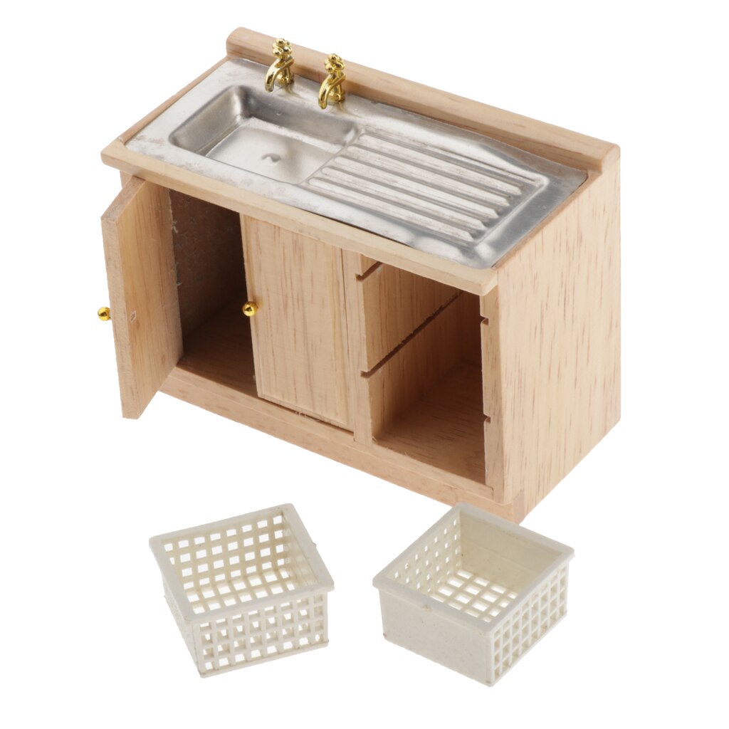 1:12 Doll House Kitchen Cupboard Wooden Antique Wash Basin Cabinet Furniture Toy