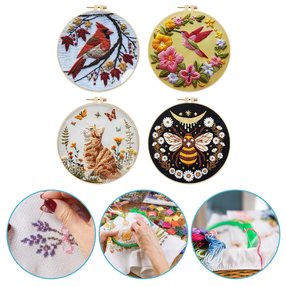 Borduursets met dierlijk gestempeld kruissteek en gekleurd draad van hoepeldoek