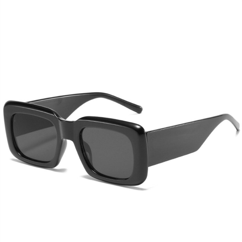 Vintage vierkante zonnebril dames heren brede poten blauwe gele zonnebril dames retro zwarte tinten spiegel  uv400 brillen: Zwart