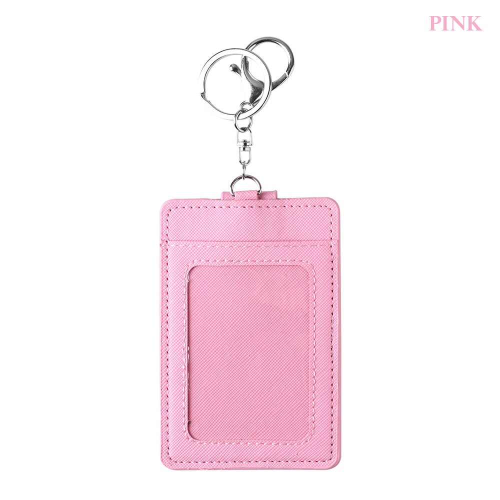 1 stuk unisex draagbare id-kaarthouder bankbuskaarten badgehoes kantoorwerk sleutelhanger sleutelhanger gereedschap beschermhoes: Roze