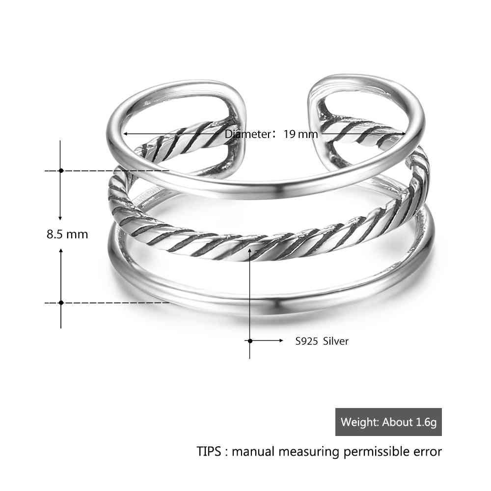 Echt 925 Sterling Silber verdreifachen Schichten Einstellbar Ringe für Frauen Hochzeit Reinem Silber Weibliche Finger Ring Schmuck (Lam Hub fong)