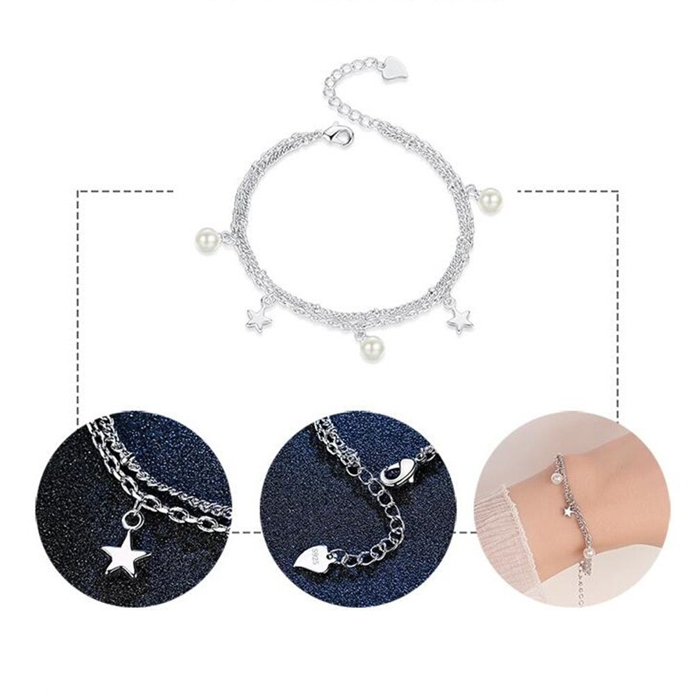 NEHZY S925 Stamp jewelry bracelet retro woman pearl five-pointed star bracelet length 20.5CM