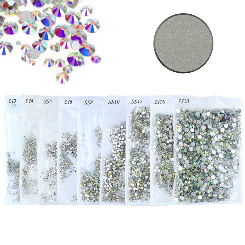 Swarovski – strass en verre à dos plat pour ongles, 1440 pièces, tailles mixtes SS4-SS50, pierres de décoration AB claires pour Nail Art, accessoires de manucure