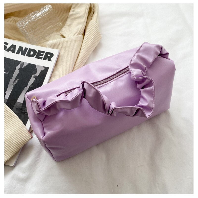 Lente En Zomer Retro Geplooide Clutch Pure Kleur Dames Mini Mode Wilde Alledaagse Onderarm Schoudertas: Purple