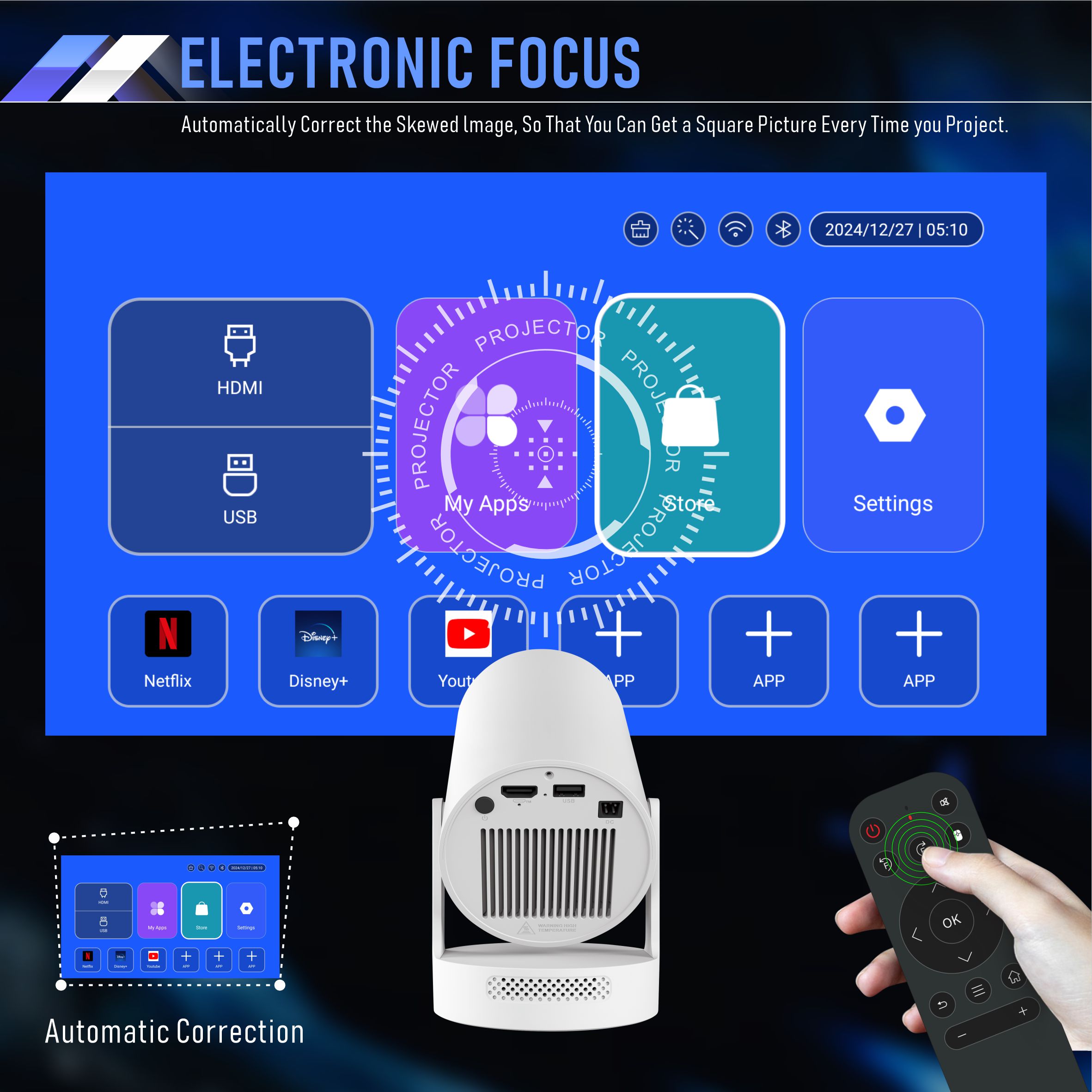 HY300Plus Smart Projector 4K Android 11 Dual Wifi6 210 ANSI Quad-core Allwinner H713 1080P Home Cinema Outdoor Projetor
