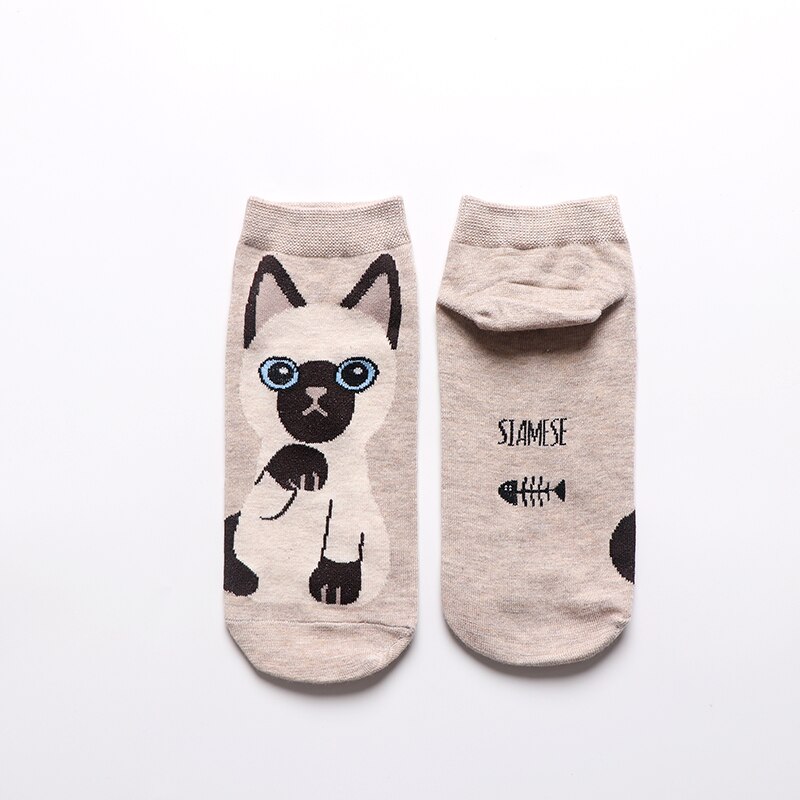 5 par tecknad hundbild katt söta strumpor kvinnor harajuku stil djurstrumpor tecknat djur hund katt nyhet stil lager: Kaki