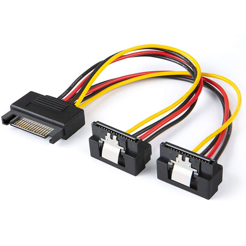 1/2/5 Uds 20CM codo recto de 90 grados SATA 15 pines macho a 2x15P hembra Y Cable de alimentación de 15 pines adaptador de conector divisor HDD