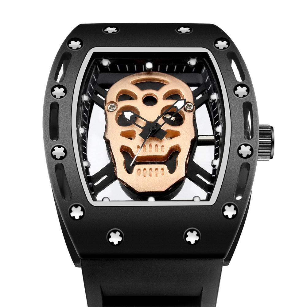 Skull tonneau skelet ur herre hul vandtæt kranium ur mandlig quartz silikone armbåndsur herre ur erkek kol saati