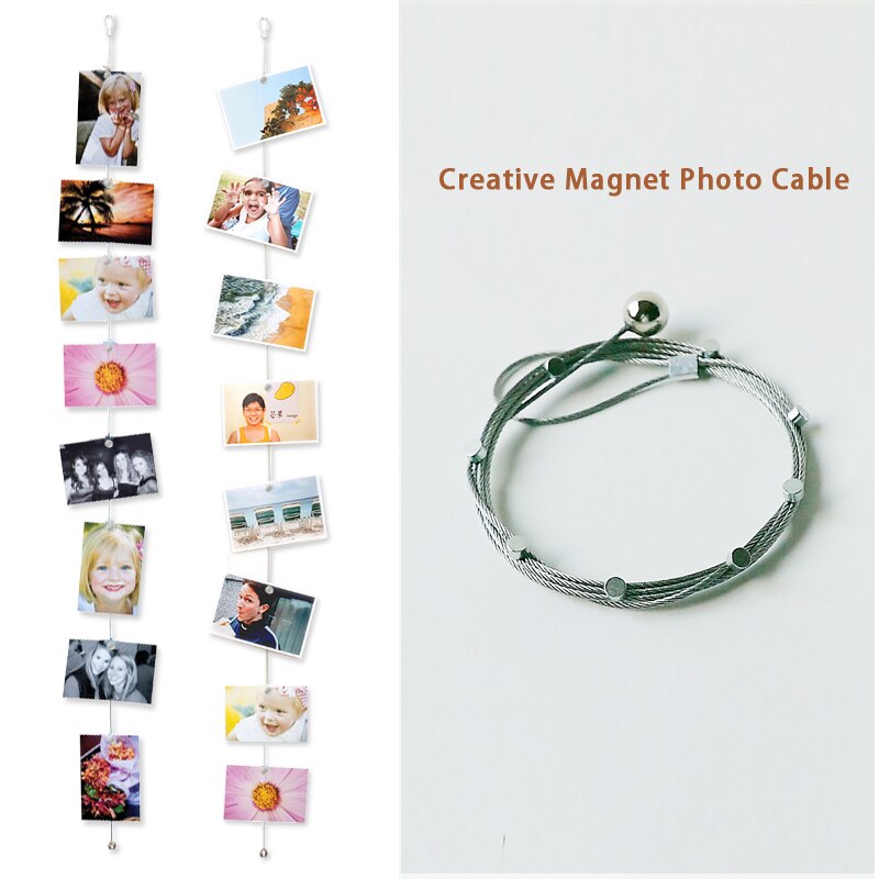 3m/1.5m sølv magnetisk kabel fotokortholder med 16/8 nett magnetiske spenner bildemagnet jubileumsdekorasjoner