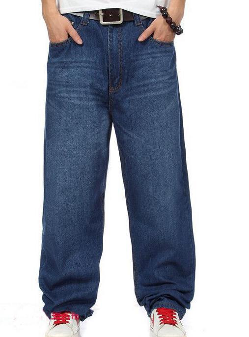 Baggy jeans mand mørkeblå farve hiphop løst skateboard mænd jeans stor størrelse 30-46 pantalones botton bukser: 42
